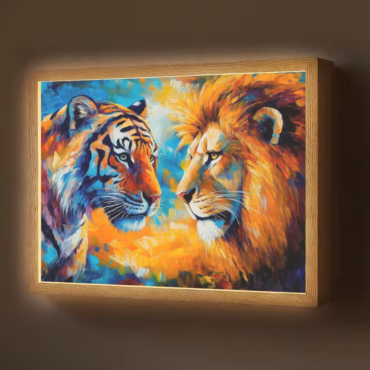 Lightbox - Wandlamp - Dieren - Kunst - Leeuw - Tijger — 1