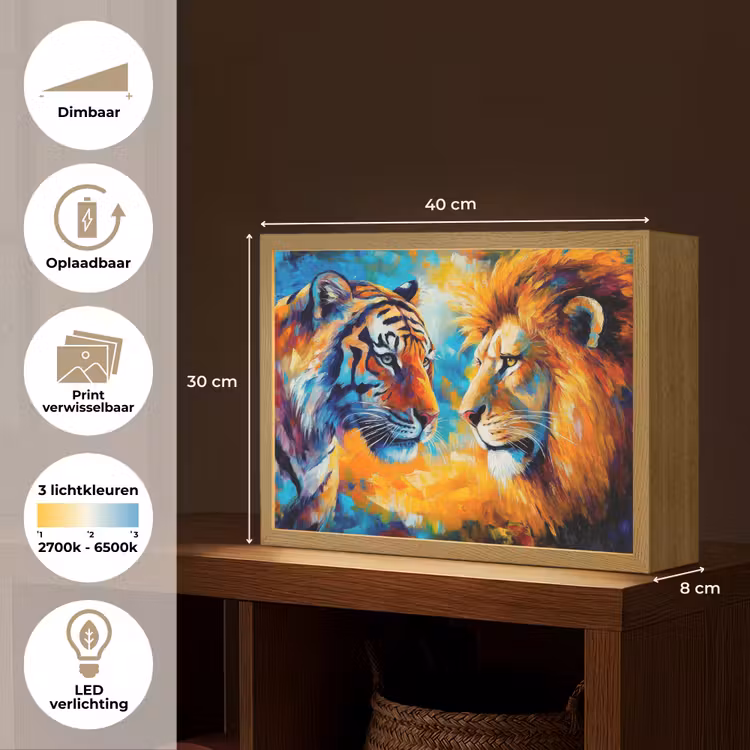 Lightbox - Wandlamp - Dieren - Kunst - Leeuw - Tijger — 10