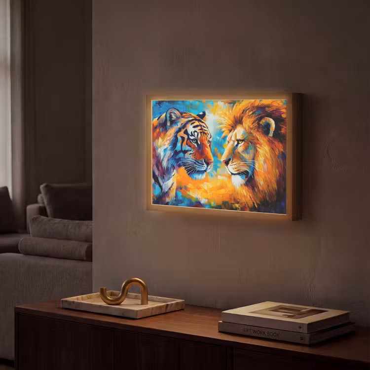 Lightbox - Wandlamp - Dieren - Kunst - Leeuw - Tijger — 2