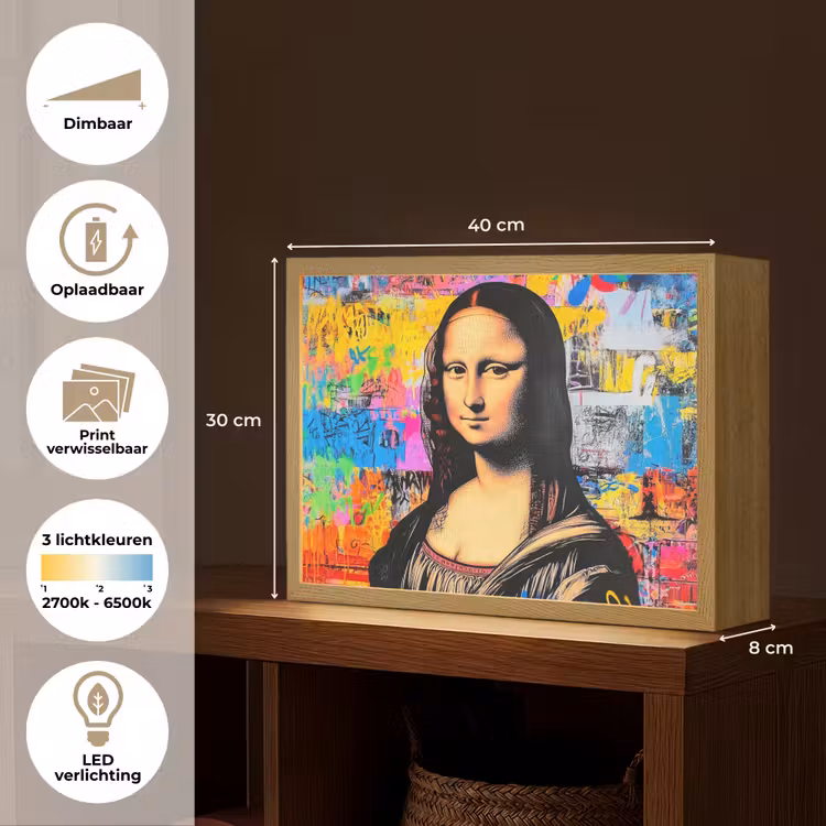 Lightbox - Wandlamp - Graffiti - Neon - Mona Lisa - Kunst - Da Vinci — 10