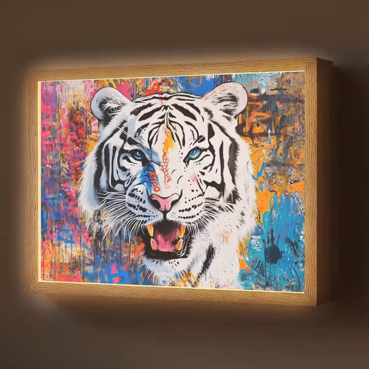 Lightbox - Wandlamp - Street art - Tijger - Wit - Graffiti - Dieren — 1