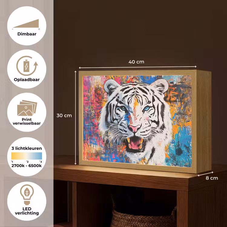 Lightbox - Wandlamp - Street art - Tijger - Wit - Graffiti - Dieren — 10