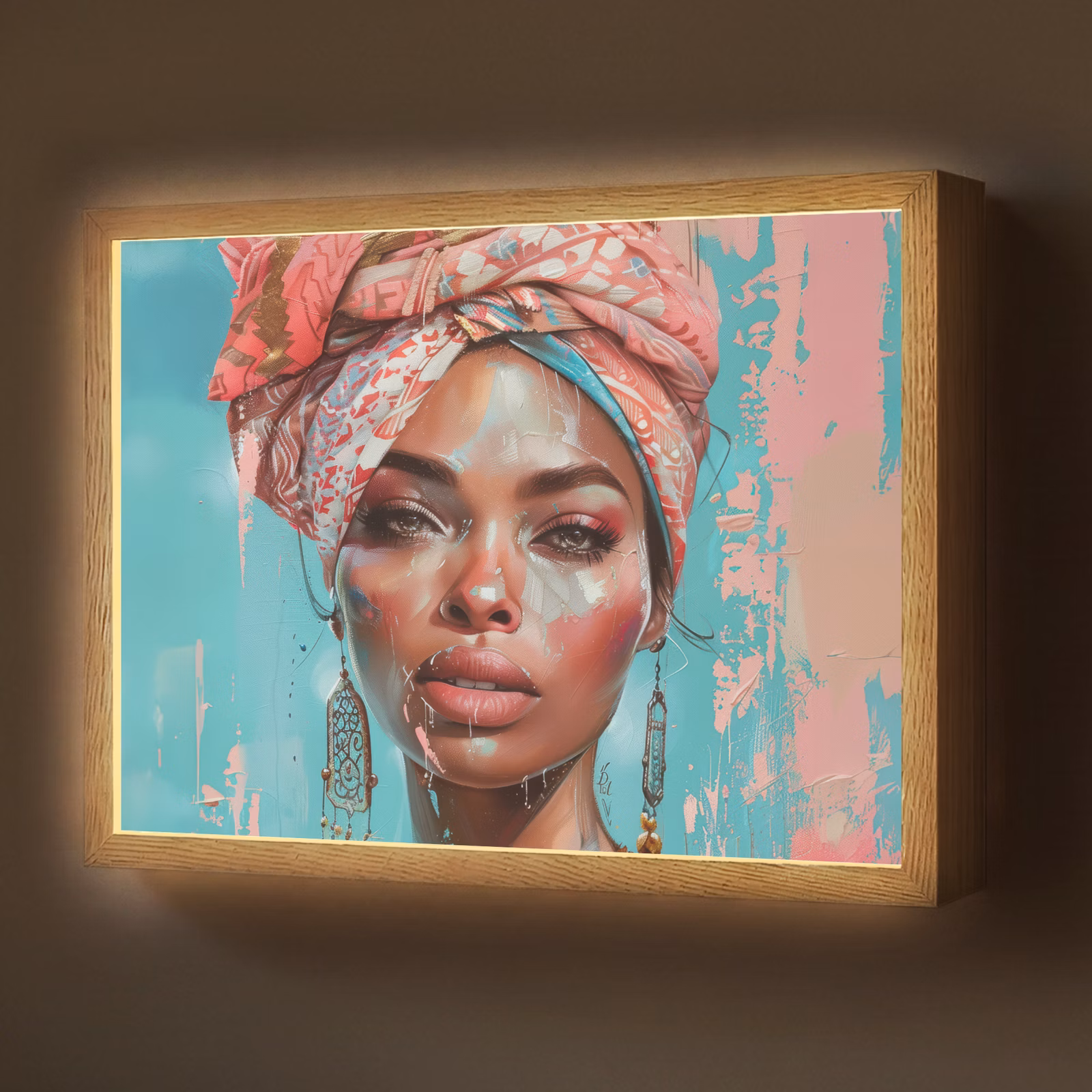 Lightbox - Wandlamp - Vrouw - Portret - Blauw - Roze - Modern — 1