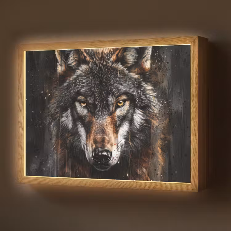 Lightbox - Wandlamp - Dieren - Wolf - Portret - Zwart - Bruin — 1