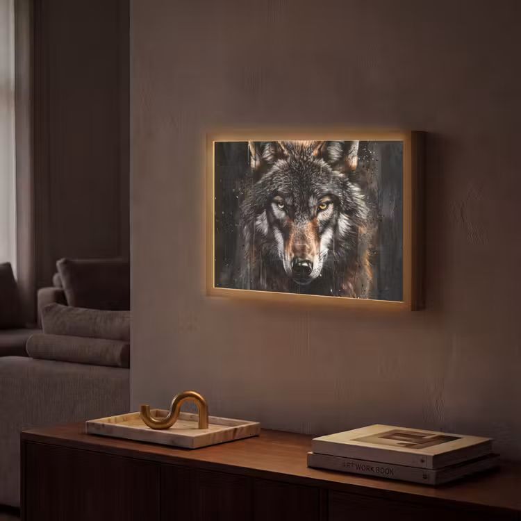 Lightbox - Wandlamp - Dieren - Wolf - Portret - Zwart - Bruin — 2