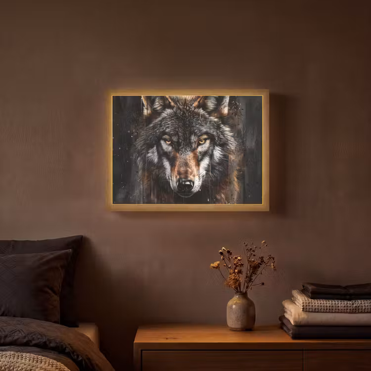 Lightbox - Wandlamp - Dieren - Wolf - Portret - Zwart - Bruin — 3