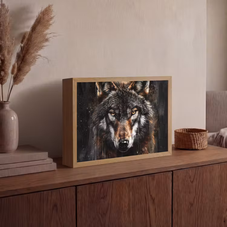 Lightbox - Wandlamp - Dieren - Wolf - Portret - Zwart - Bruin — 4