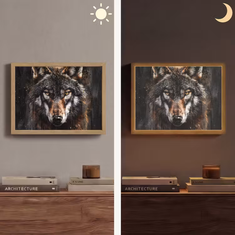 Lightbox - Wandlamp - Dieren - Wolf - Portret - Zwart - Bruin — 6