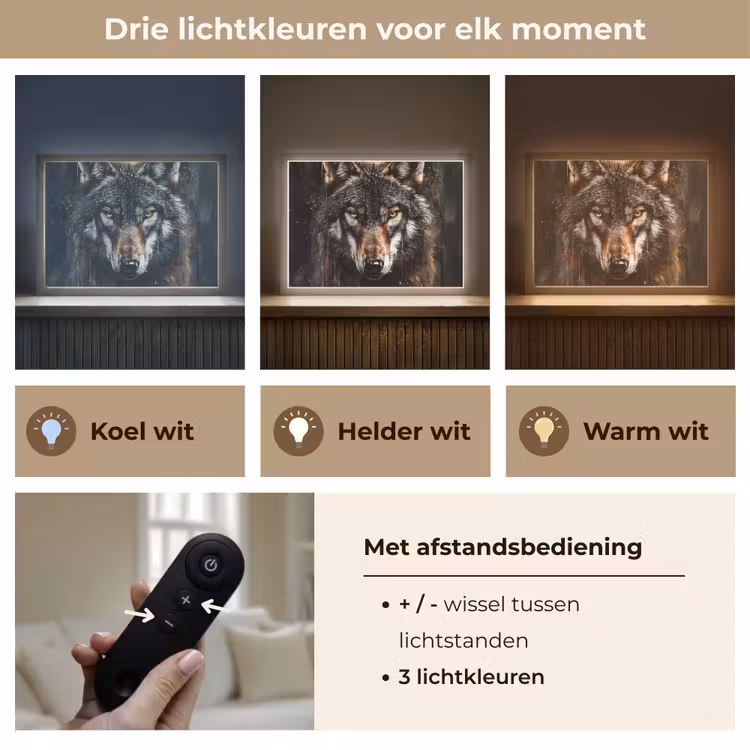 Lightbox - Wandlamp - Dieren - Wolf - Portret - Zwart - Bruin — 8