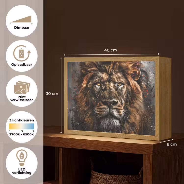 Lightbox - Wandlamp - Leeuw - Dieren - Portret - Zwart - Luxe — 10