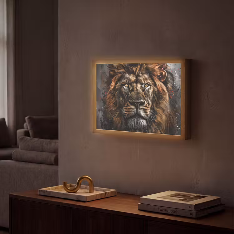 Lightbox - Wandlamp - Leeuw - Dieren - Portret - Zwart - Luxe — 2