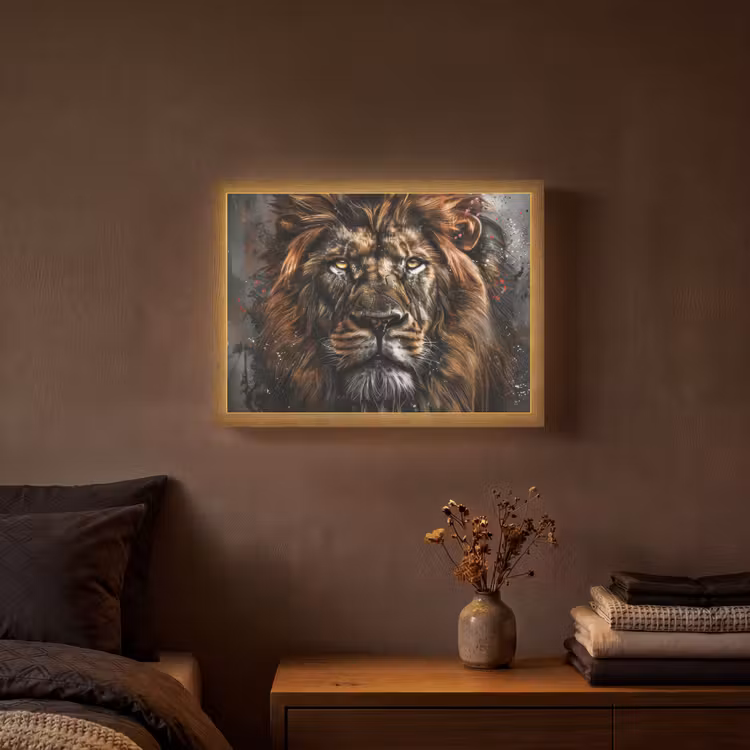 Lightbox - Wandlamp - Leeuw - Dieren - Portret - Zwart - Luxe — 3