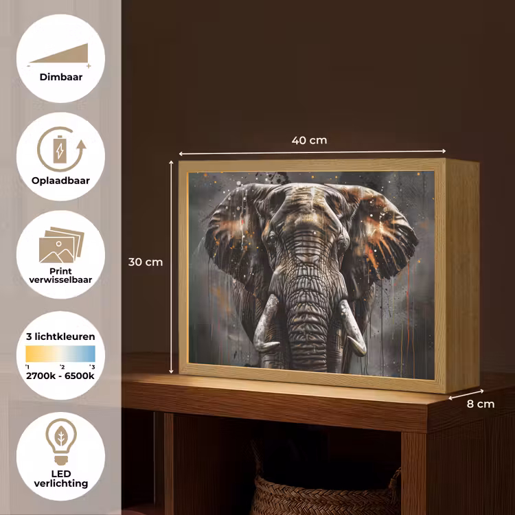 Lightbox - Wandlamp - Olifant - Watercolor - Wilde dieren - Luxe — 10
