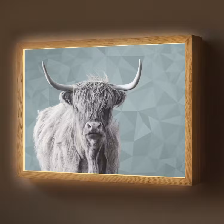 Lightbox - Wandlamp - Schotse hooglander - Zwart wit - Patroon - Driehoek — 1
