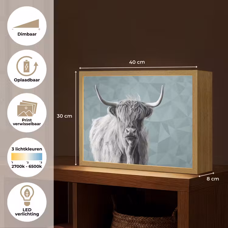 Lightbox - Wandlamp - Schotse hooglander - Zwart wit - Patroon - Driehoek — 10