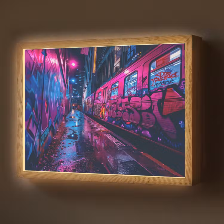 Lightbox - Wandlamp - Stad - Neon - Nacht - Roze - Graffiti — 1
