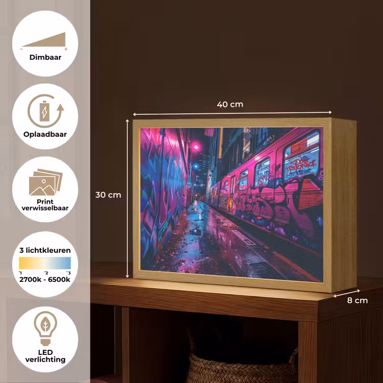 Lightbox - Wandlamp - Stad - Neon - Nacht - Roze - Graffiti — 10