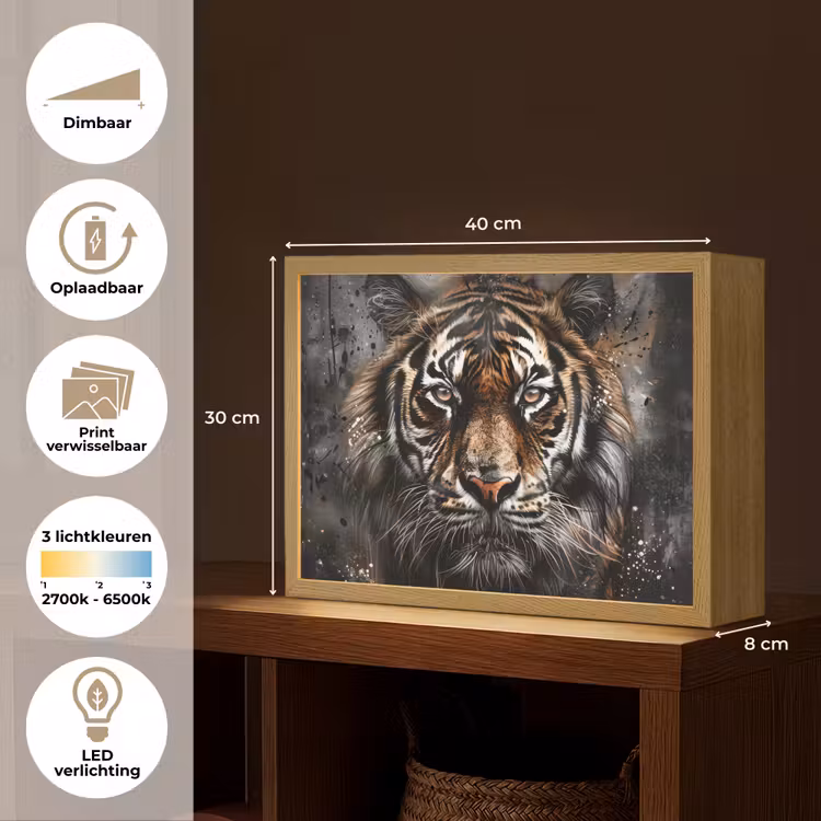 Lightbox - Wandlamp - Tijger - Dieren - Portret - Luxe - Zwart — 10
