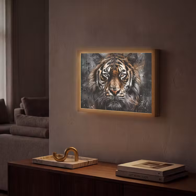 Lightbox - Wandlamp - Tijger - Dieren - Portret - Luxe - Zwart — 2