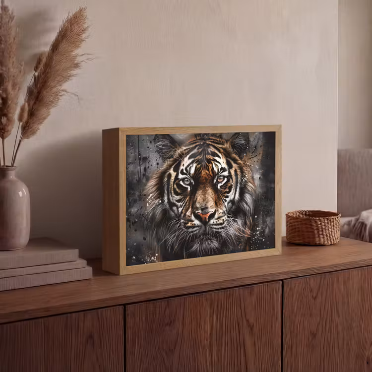 Lightbox - Wandlamp - Tijger - Dieren - Portret - Luxe - Zwart — 4