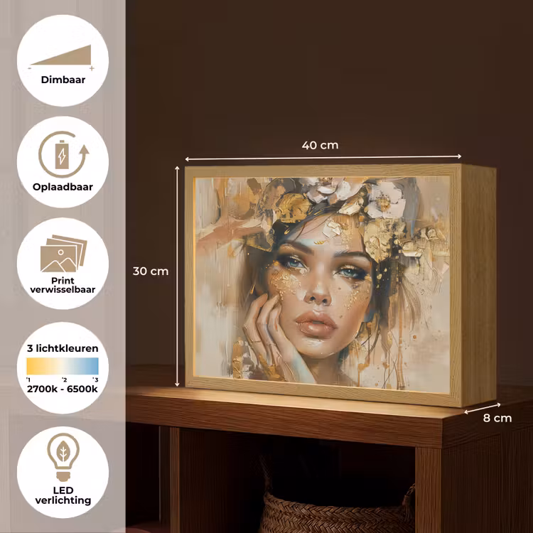 Lightbox - Wandlamp - Vrouw - Bloemen - Goud - Portret — 10