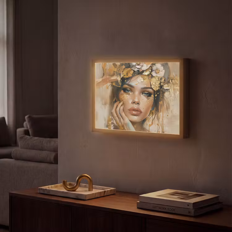 Lightbox - Wandlamp - Vrouw - Bloemen - Goud - Portret — 2