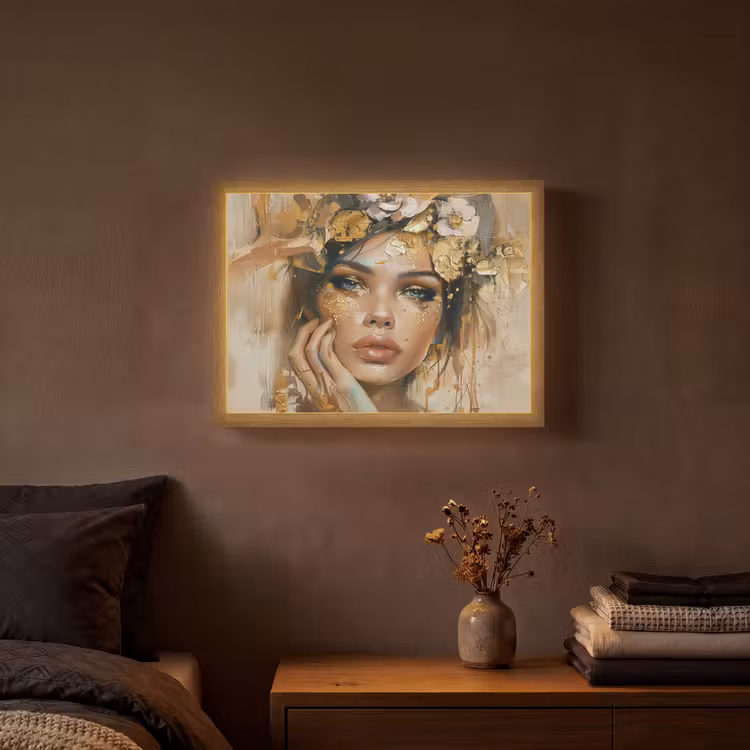 Lightbox - Wandlamp - Vrouw - Bloemen - Goud - Portret — 3