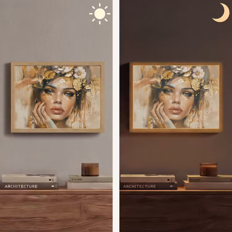 Lightbox - Wandlamp - Vrouw - Bloemen - Goud - Portret — 6