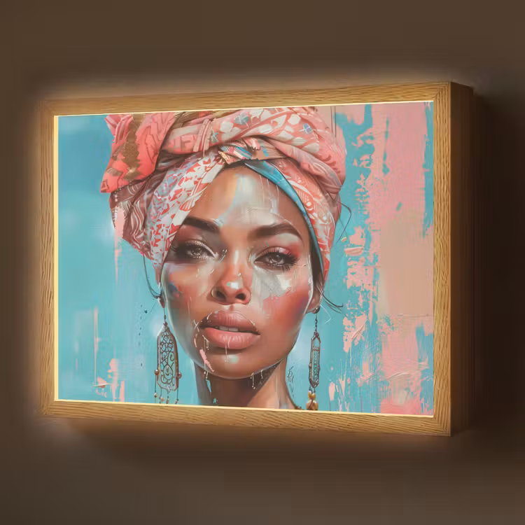 Lightbox - Wandlamp - Vrouw - Portret - Blauw - Roze - Modern — 1