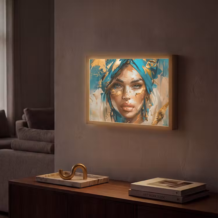 Lightbox - Wandlamp - Vrouw - Portret - Goud - Luxe - Blauw — 2