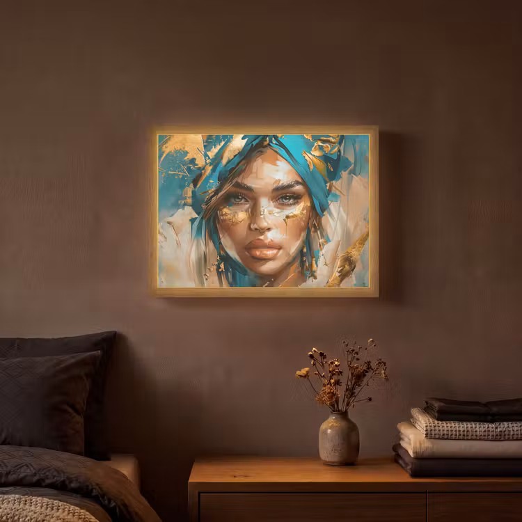 Lightbox - Wandlamp - Vrouw - Portret - Goud - Luxe - Blauw — 3