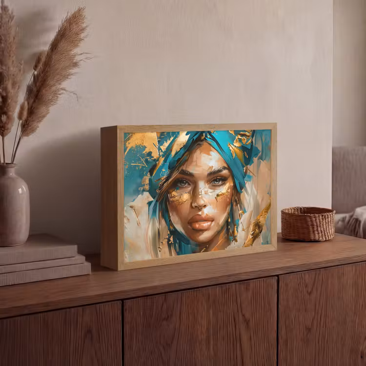 Lightbox - Wandlamp - Vrouw - Portret - Goud - Luxe - Blauw — 4