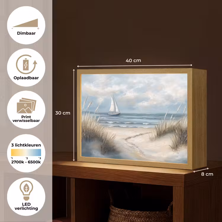 Lightbox - Wandlamp - Zee - Zeilboot - Strand - Duinen - Vintage — 10