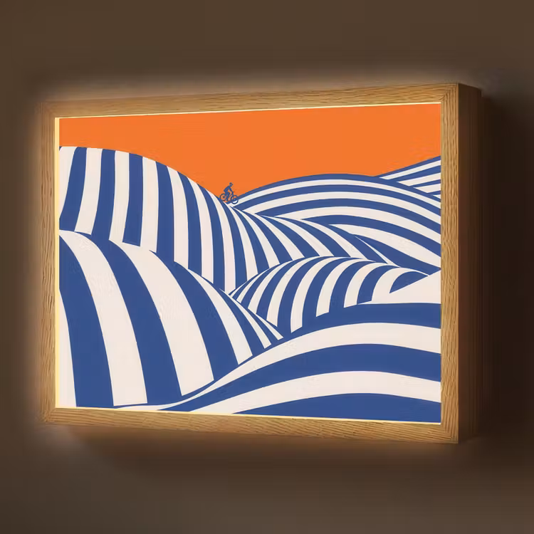 Lightbox - Wandlamp - Fietser - Heuvels - Strepen - Blauw — 1