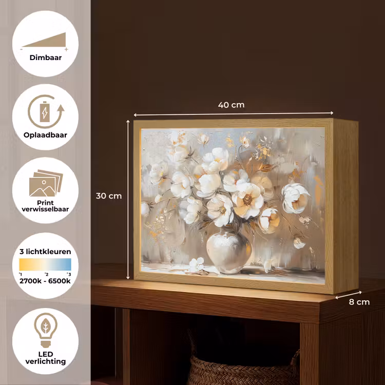 Lightbox - Wandlamp - Vaas - Bloemen - Kunst - Goud — 10