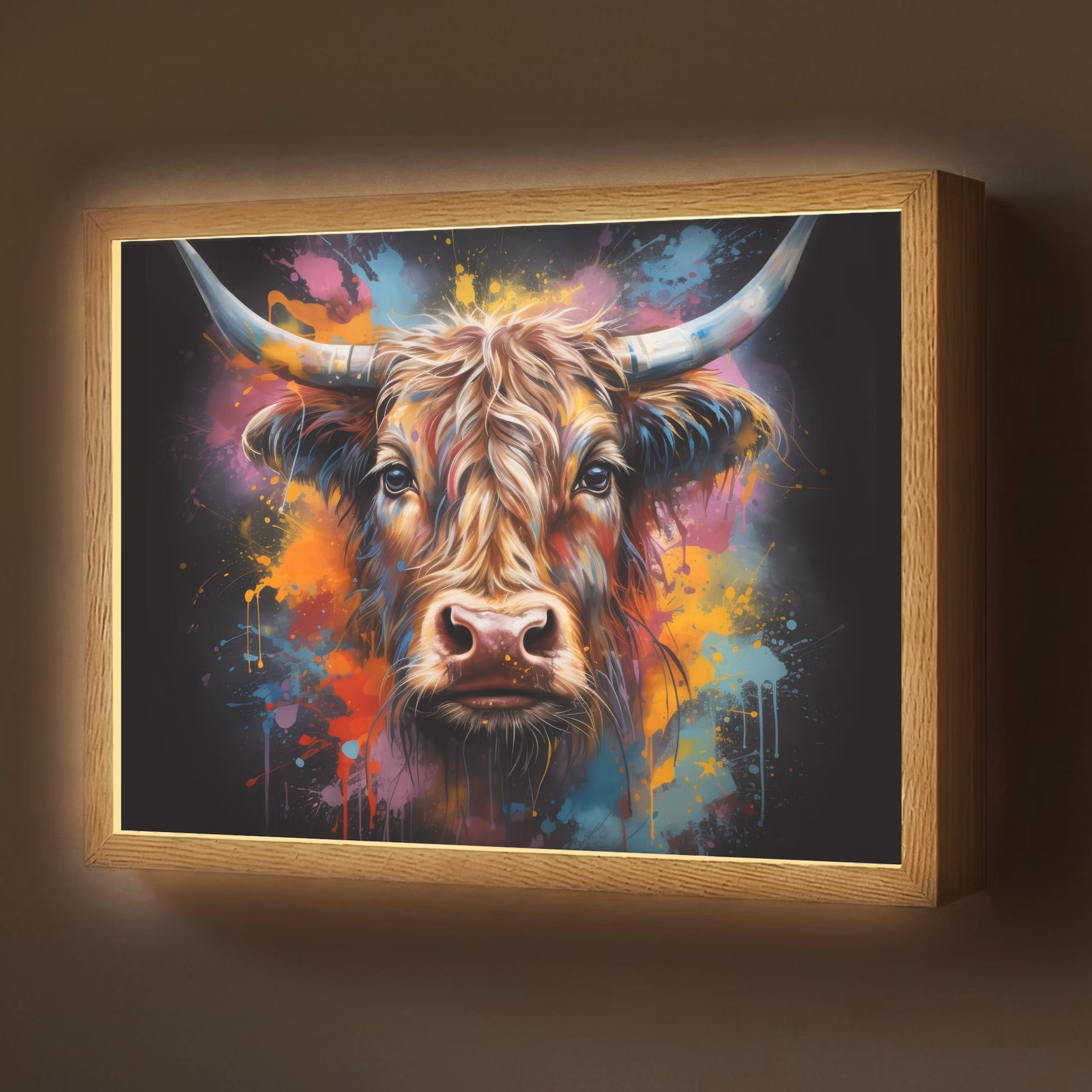 Lightbox - Wandlamp - Graffiti - Schotse hooglander - Zwart - Koe — 1