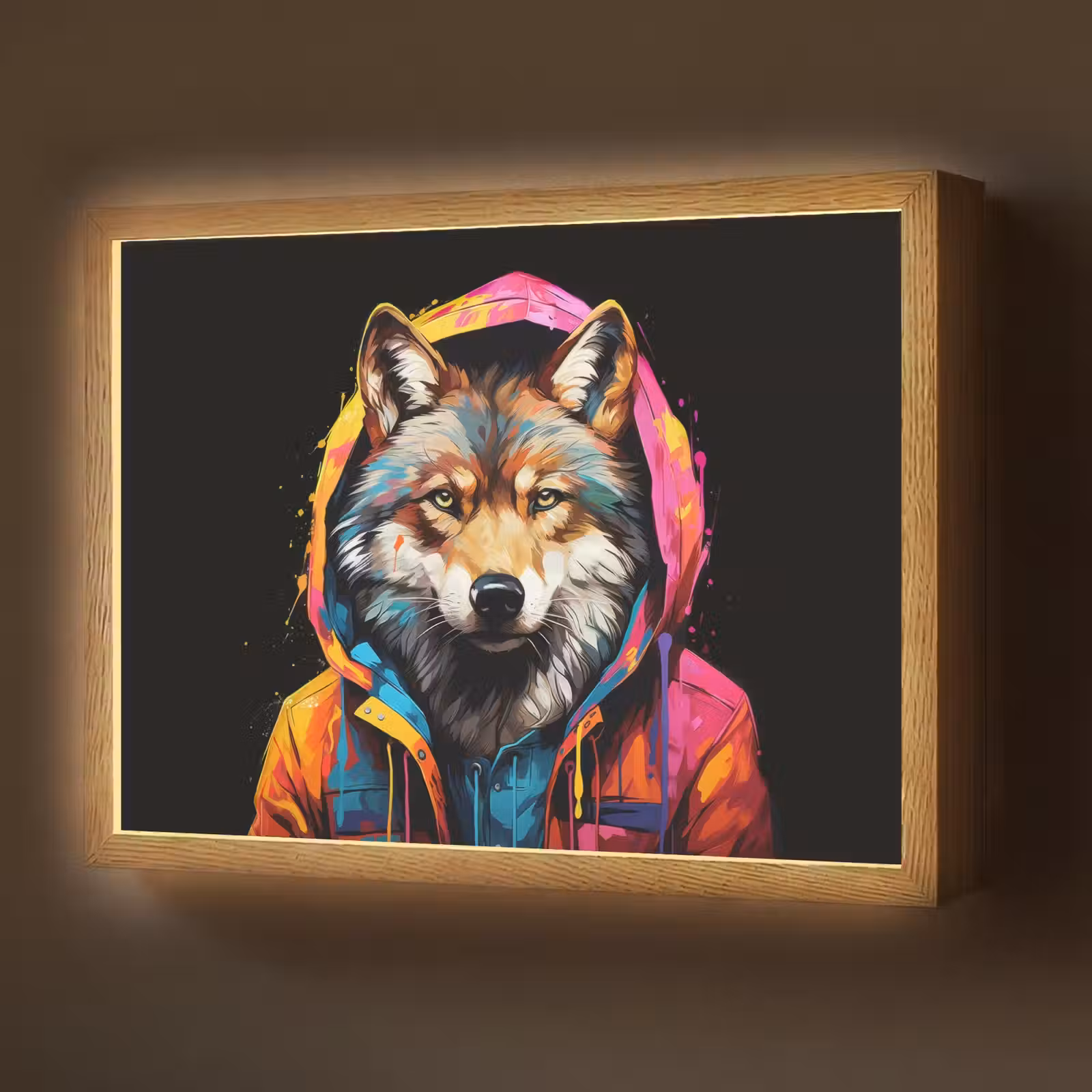 Lightbox - Wandlamp - Graffiti - Wolf - Jas - Zwart — 1