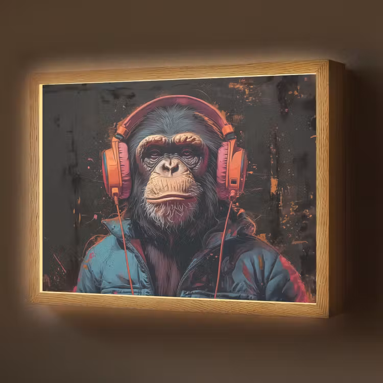 Lightbox - Wandlamp - Graffiti - Chimpansee - Koptelefoon - Aap — 1