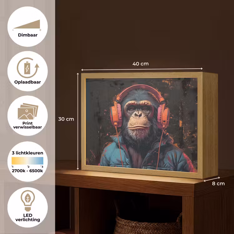 Lightbox - Wandlamp - Graffiti - Chimpansee - Koptelefoon - Aap — 10