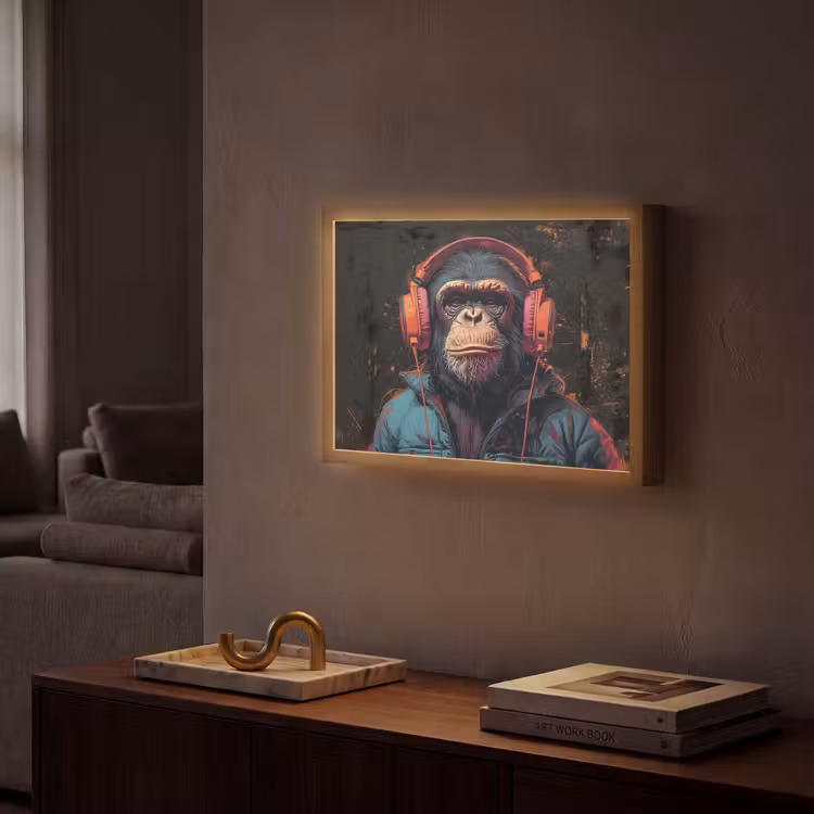 Lightbox - Wandlamp - Graffiti - Chimpansee - Koptelefoon - Aap — 2