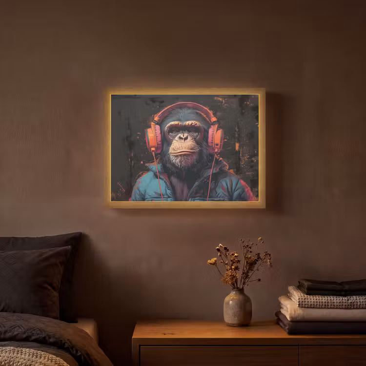 Lightbox - Wandlamp - Graffiti - Chimpansee - Koptelefoon - Aap — 3
