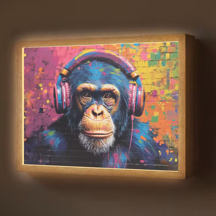 Lightbox - Wandlamp - Graffiti - Chimpansee - Street art - Koptelefoon - Aap — 1
