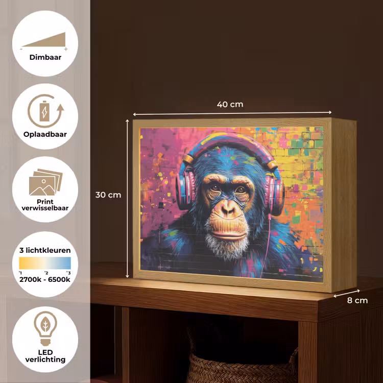 Lightbox - Wandlamp - Graffiti - Chimpansee - Street art - Koptelefoon - Aap — 10