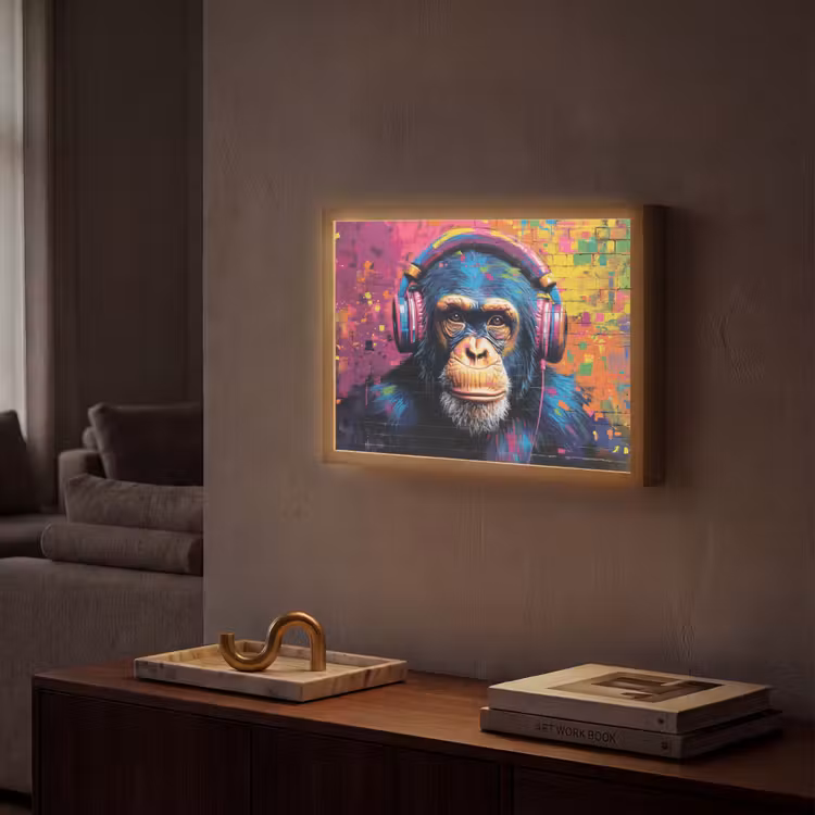 Lightbox - Wandlamp - Graffiti - Chimpansee - Street art - Koptelefoon - Aap — 2