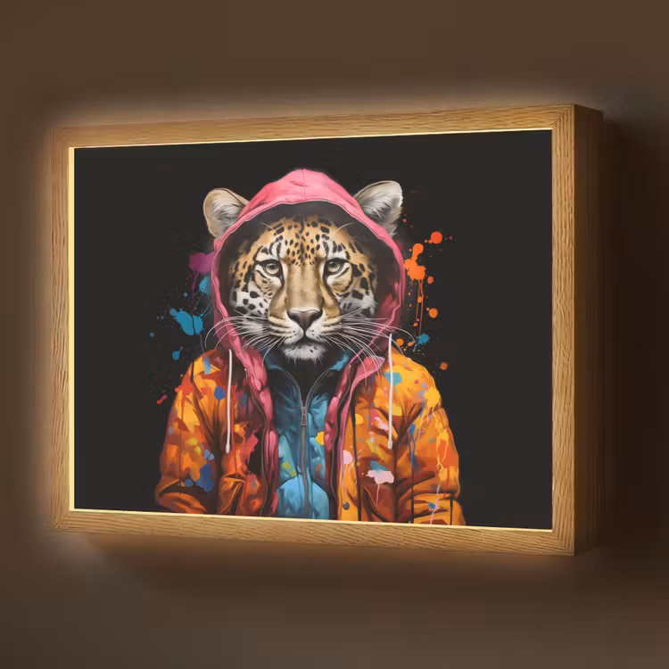 Lightbox - Wandlamp - Graffiti - Luipaard - Zwart - Jas — 1