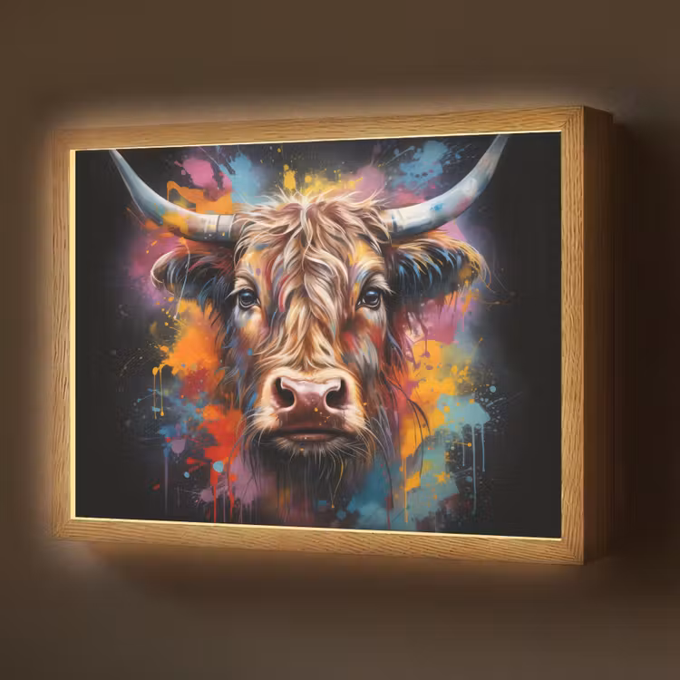 Lightbox - Wandlamp - Graffiti - Schotse hooglander - Zwart - Koe — 1