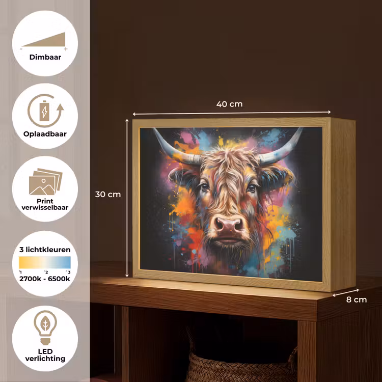 Lightbox - Wandlamp - Graffiti - Schotse hooglander - Zwart - Koe — 10