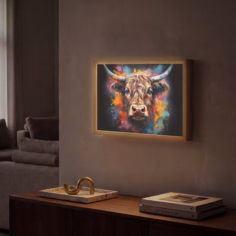 Lightbox - Wandlamp - Graffiti - Schotse hooglander - Zwart - Koe — 2