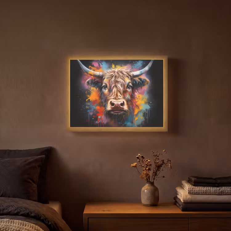 Lightbox - Wandlamp - Graffiti - Schotse hooglander - Zwart - Koe — 3