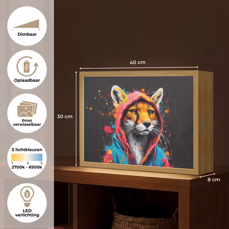 Lightbox - Wandlamp - Graffiti - Vos - Jas - Pop art - Dieren — 10